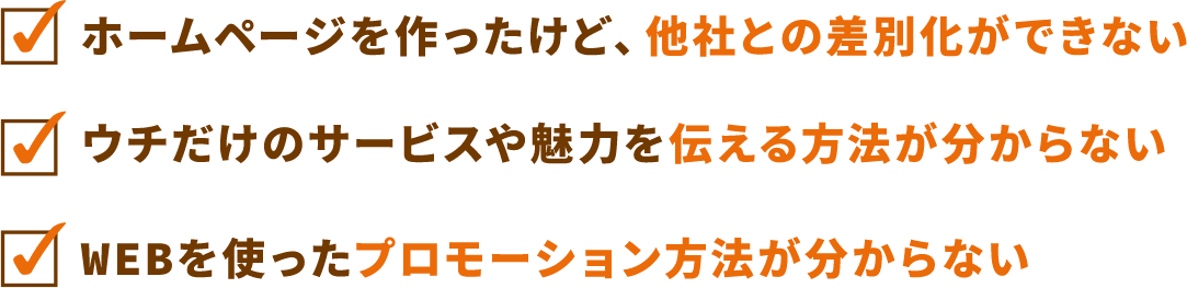 他社との差別化ができない・伝える方法が分からない・プロモーション方法が分からない