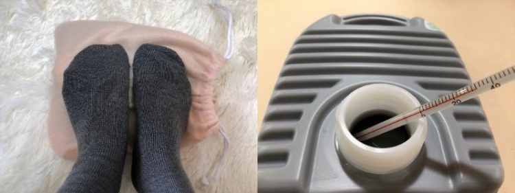軽く足を乗せてみましたが、さすがに小さすぎるかも……。4時間後は30℃まで下がっていました