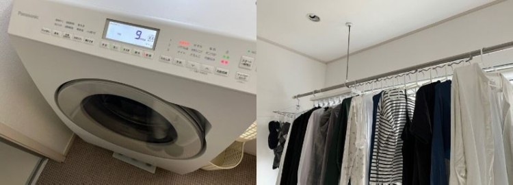 タオル類は乾燥までするので、朝その場で畳んですぐに収納。衣類は乾燥機を使わず干すことに