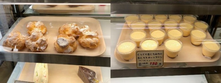 残り少なくなってしまったシュークリーム（130円）と昔ながらのカスタードプリン（150円）