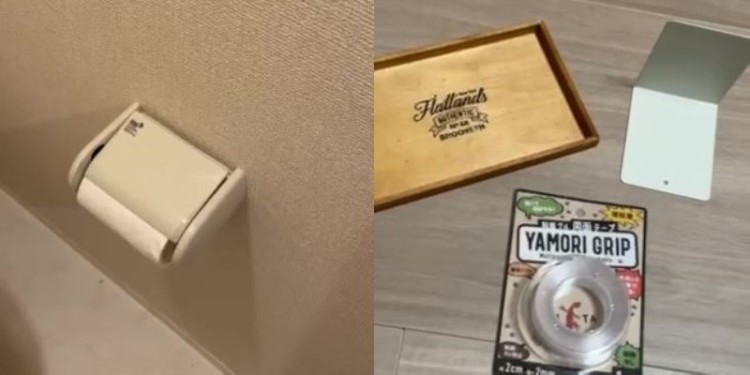 用意したのは木製カフェトレー、ブックエンド、剥がせる両面粘着ゲルテープ。すべてダイソーで購入
