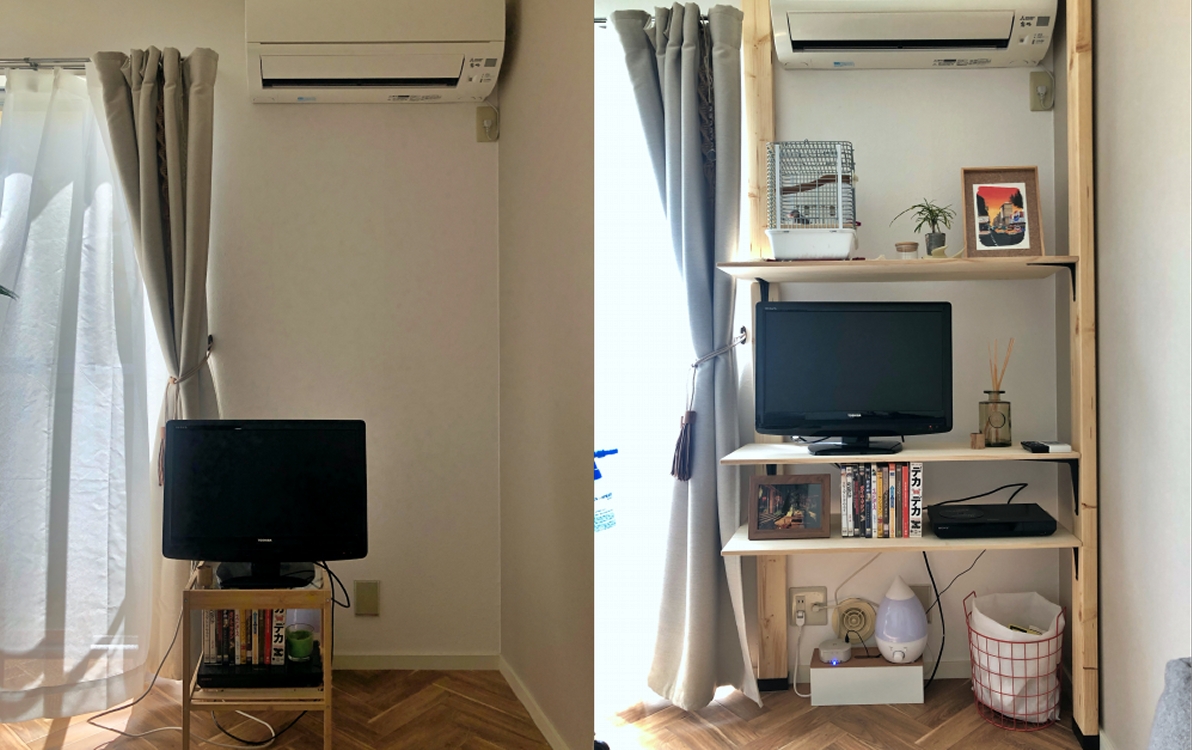 【賃貸DIY】2×4材を使って、デッドスペースゼロのテレビ棚を作ってみた