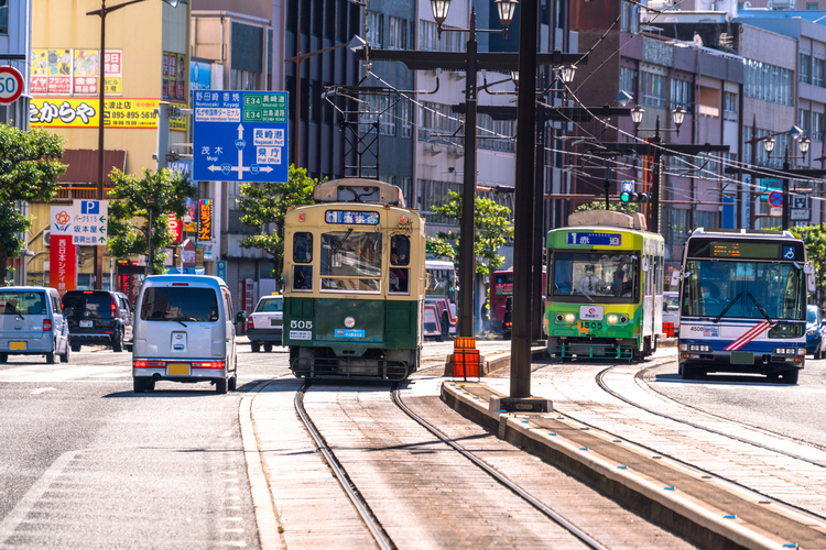 長崎駅付近の路面電車