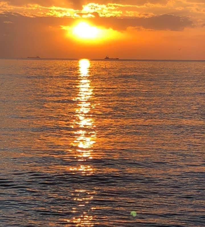 自宅から車で30分くらい走ったところで見た夕陽。市内ではありませんが、知多半島ではこんなにきれいな景色が見られて癒されます