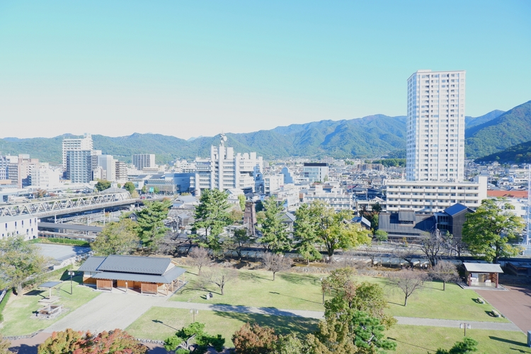 甲府城から見える甲府市の町並み