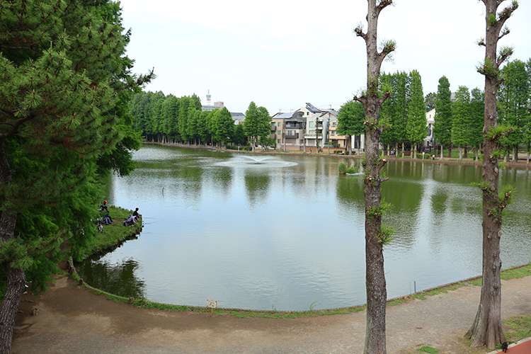 別所沼公園。釣りをする人も